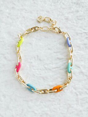 Kendra Scott Bailey Rainbow Multi Mix Gold Chain Bracelet NEW